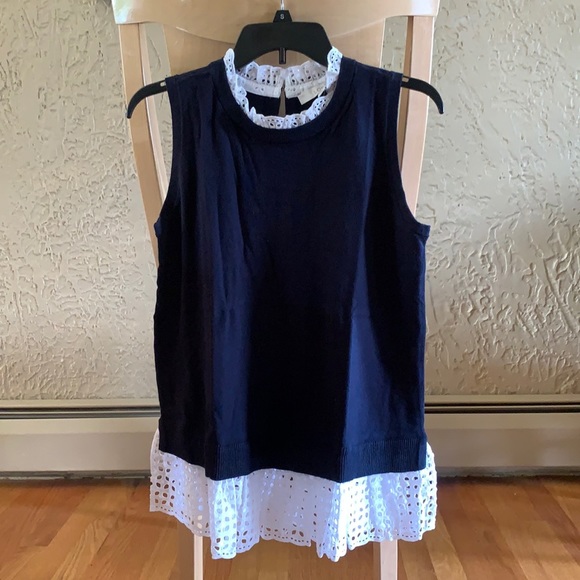 Eyelet Mixed Media Sweater Tank - Picture 1 of 6